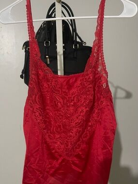 Vintage Vanity Fair Red Lace-Front Satin Camisole